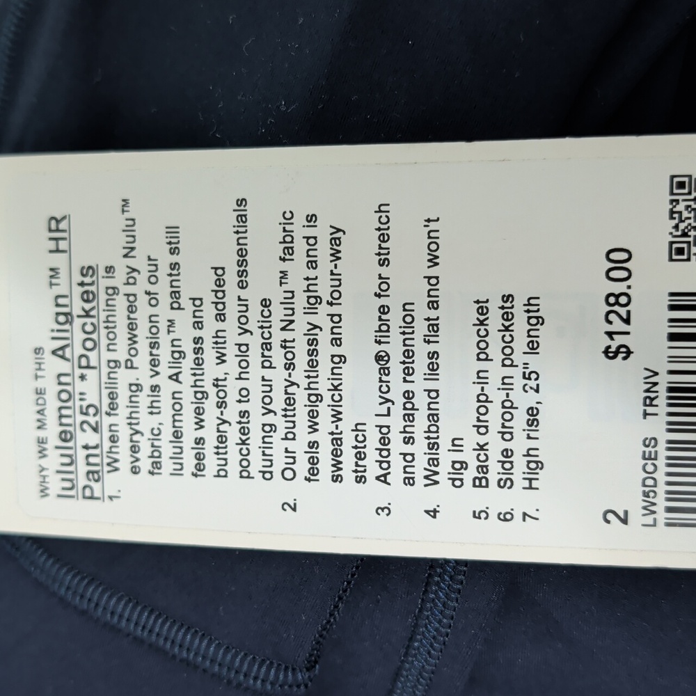 Lululemon Align High-Rise Pant 25" *Pockets in True Navy NWT - Picture 6 of 6